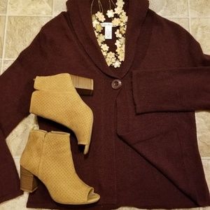 Dark Purple One Button Cardigan Sweater